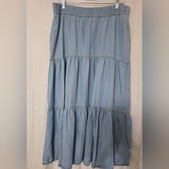 SIGRID OLSEN Light Blue Tiered Skirt Large - Picture 2 of 9